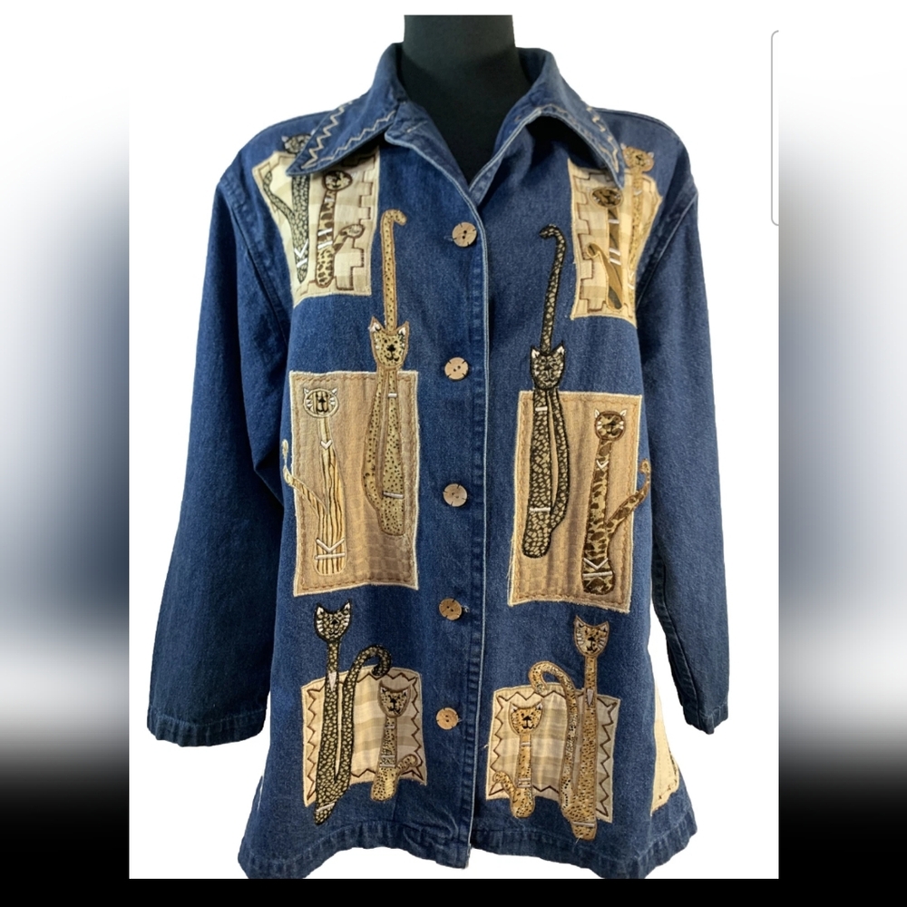 Whimsical Blue Jean Jacket with Cat Design